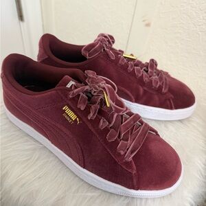 Puma Suede Velvet Lace Sneakers in Deep Red